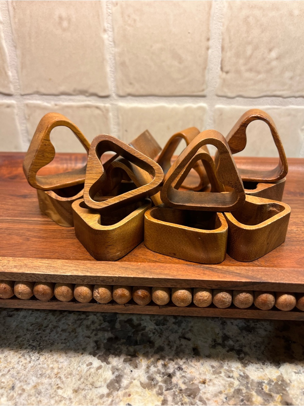 Mid-century modern, genuine, teakwood napkin rings, accents set of 14.